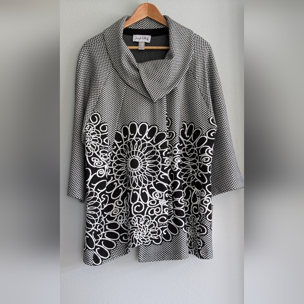 Joseph Ribkoff asymmetrical 3/4 sleeve swing jacket fully lined size 12